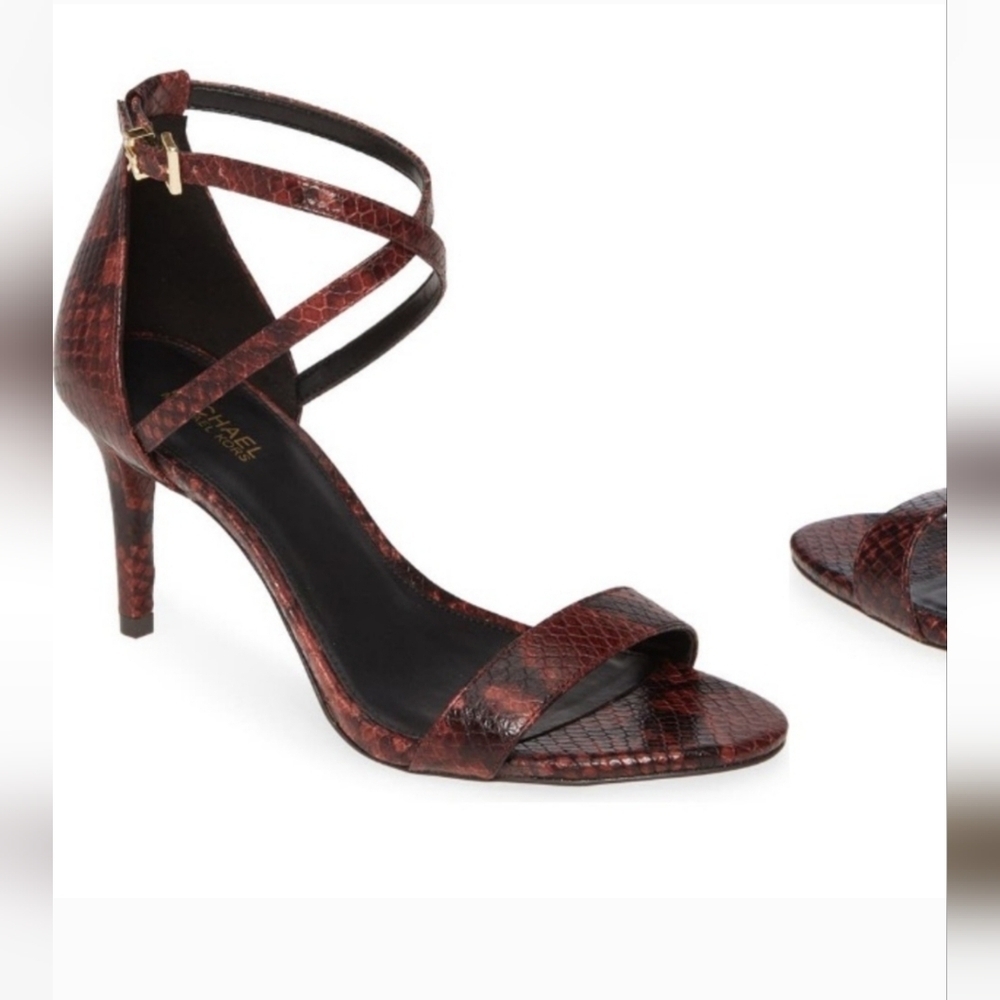 Michael Kors Ava Sandals Womens 8.5 Burgundy Snake Skin